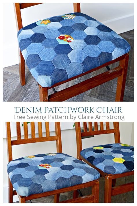 Recover Office Chairs, Denim Chair, Denim Furniture, Fabric Art Diy, Crafting Decor, Upholstered Chairs Fabric, Denim Upholstery, Patchwork Chair, Janome Sewing Machine