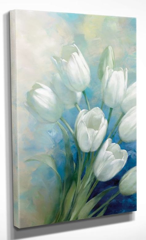 Acrylic Flower Painting, Easy Flower Painting, Tulip Painting, Flower Painting Canvas, 수채화 그림, Simple Acrylic Paintings, Modern Art Paintings, White Tulips, Acrylic Flowers