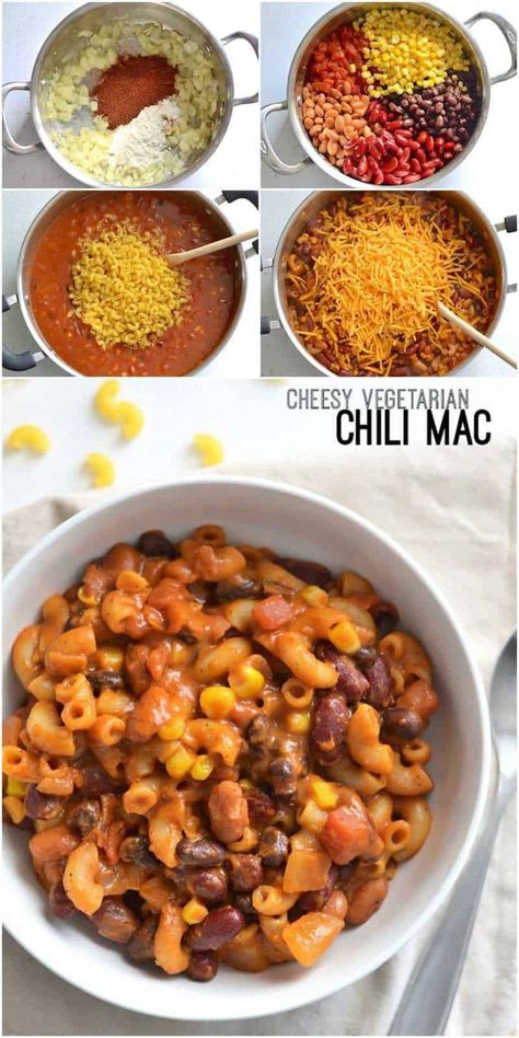 One Pot Vegetarian Chili Mac and Cheese - Budget Bytes Vegetarian Chili Mac, Vegetarische Diners, Chili Mac And Cheese, One Pot Vegetarian, Vegetarian Meal Prep, Chili Mac, Vegetarian Chili, Diet Vegetarian, Vegetarian Recipes Dinner