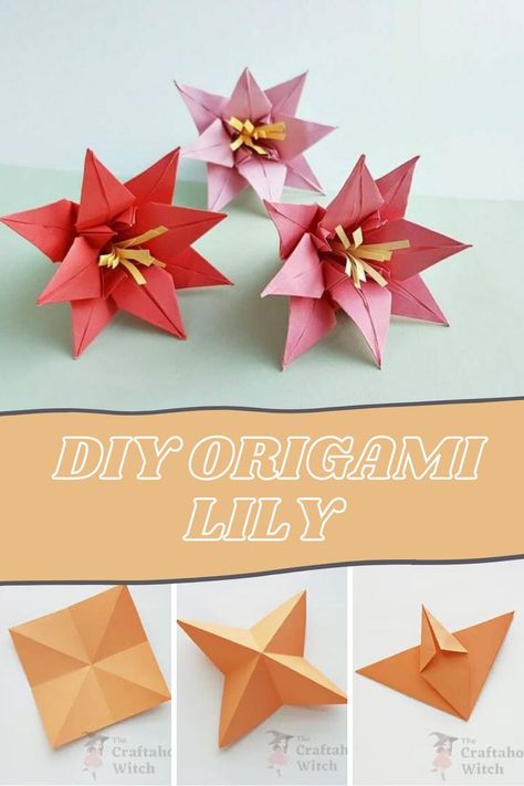 Origami Instructions Flower, Simple Origami Flowers Step By Step, Origami Lily Tutorial, Paper Lilies Diy, Origami Tutorial Step By Step Flowers, Origami Tutorial Easy Step By Step, Small Origami Flowers, Origami Flowers Easy Step By Step, How To Make Origami Flowers