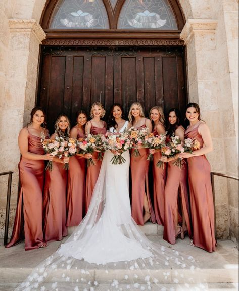 Bridesmaid Dresses Terra Cotta Pink, Terra Cotta Satin Bridesmaid Dresses, Rose Pink Dresses Bridesmaid, Rosey Sunset Bridesmaid Dresses, Gold Bridesmaid Dresses With Navy Suits, Dusty Rosebridesmaid Dress, Lulu Bridesmaids Dresses, Sedona Color Bridesmaid Dresses, Brick Bridesmaid Dress