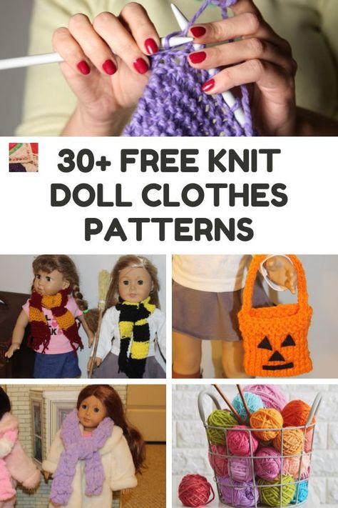 Whip up some knit doll clothes and accessories for 18 inch dolls, 12 inch fashion dolls, and even baby dolls! The knit sweater patterns are so cute! Knit Sweater Patterns, Knit Baby Doll, 12 Inch Doll Clothes, Patterns For Toys, Knit Doll Clothes, Crochet Loop, Learn Knitting, Knitting Dolls Free Patterns, Knitted Dolls Free