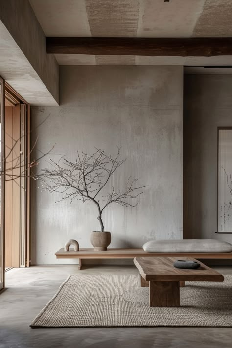 Cultivate a sense of Zen in contemporary living with Wabi Sabi Modern ideas that foster a minimalist and serene atmosphere. #MinimalistZen #WabiSabiModern #ContemporaryDesign #HomeDecorInspiration Home Decor Wabi Sabi, Wabi Sabi Facade, Modern Minimal House Interiors, Minimalist Wabi Sabi Interior Design, Wabi Sabi Living Room Inspiration, Salon Wabi Sabi, Modern Minimalist Living Room Minimalism Interior Design, Wabi Sabi Tv Unit, Wabi Sabi Entrance