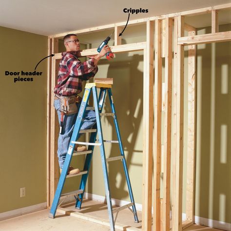 How to Build a Wall to Wall Closet: Store More Stuff in a Closet with Doors | The Family Handyman Framing A Closet, Simple Bookcase, Make A Closet, Closet Diy, Closet Built Ins, Wall Shelving, Build A Wall, Build A Closet, Wall Closet