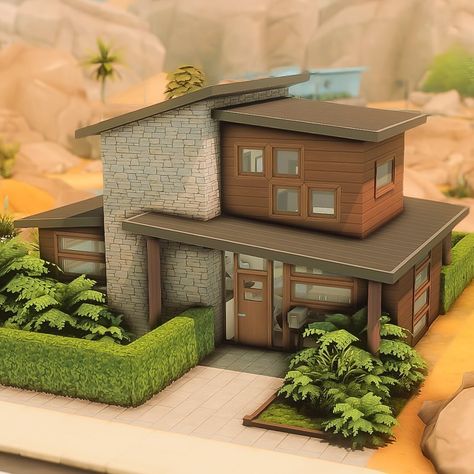 𝐓𝐇𝐄 𝐆𝐎𝐋𝐃𝐄𝐍 𝐀𝐆𝐄 - 𝐁𝐔𝐈𝐋𝐃𝐒 | Modern Base game Home in Oasis Springs 🌴 | noCC 🛠️ packs used: Base game 🏷️: @ea @thesims #sccregram #thesims #sims #eacreatornetwork… | Instagram Sims 4 Modern House Exterior, Sims House Oasis Springs, Sims 4 Houses Without Packs, Sims 4 Base Game Floor Plans, Sims 4 Cute Family House, Base Game Home Sims 4, Eco Home Sims 4, Sims Minimalist House, Sims Build Base Game