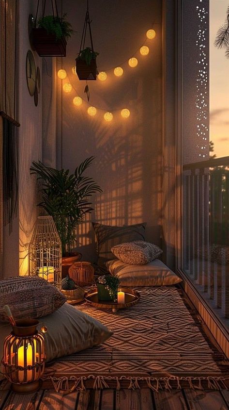 Minimalist Balcony Decor, Indoor Balcony Ideas, Cozy Balcony Ideas, Modern Balcony Design, Balcony Ideas Cozy, Fancy Places, Modern Balcony Ideas, Cozy Balcony, Balcony Design Ideas