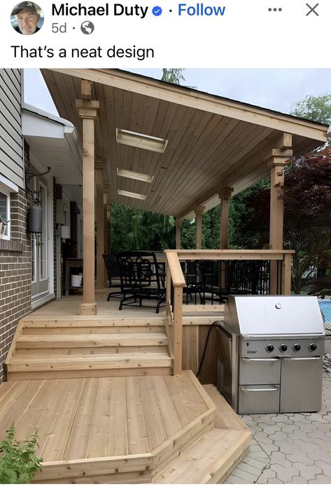 Deck Off Back Of House Covered, Decks With Roof Ideas, Covered Deck Pergola, Roof On Deck Ideas, Covered Decks Designs, Tin Roof Porch Covered Decks, Front Deck With Roof, Covered Back Porch Mobile Home, Covered Pergola On Deck