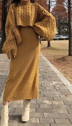 Mustard, Walking, Skirt, Boots, White