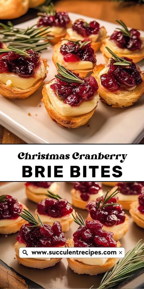 These irresistible cranberry and brie-filled puff pastry bites are perfect for holiday entertaining, combining sweet, savory, and creamy flavors in every bite. Cranberry Bites Brie, Cranberry Brie Crescent Bites, Cranberry-brie Bites With Puff Pastry, Cranberry Baked Brie Puff Pastry, Holiday Brie Bites, Christmas Appetizers With Brie, Christmas Party Food For A Crowd Appetizers Baked Brie, Cranberry Brie Bites With Puff Pastry, Cranberry Puff Pastry Brie