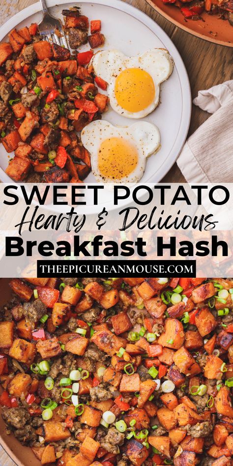 Sweet Potato Sausage Breakfast, Sweet Potato Fries Breakfast, Healthy Sweet Potato Hashbrowns, Breakfast Bowls Sweet Potato, Baked Sweet Potato Breakfast, Healthy Breakfast Sweet Potato, Hearty Healthy Breakfast, Bell Pepper Sweet Potato Recipes, Breakfast Sweet Potato Hash