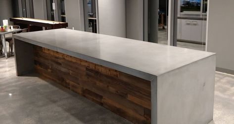 Concrete Countertop Ideas, Kitchen Concrete Countertops, Concrete Kitchen Island, Concrete Outdoor Kitchen, Concrete Bar, Waterfall Countertop, Concrete Countertops Outdoor Kitchen, Concrete Countertops Colors, White Concrete Countertops