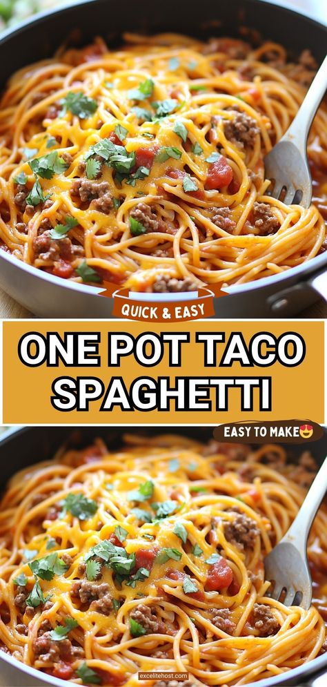 This taco spaghetti is one of the easiest one-pot meals. It is an ideal choice for any dinner for tacos and spaghetti lovers as I am. Honestly, I can eat spaghetti every day. One Pan Taco Spaghetti, Dinners With Spaghetti Noodles, Cheap Taco Recipes, Taco Speggetti Recipes, Spaghetti Tacos Recipe, Taco Spaghetti To Die For, Taco Spaghetti Easy, Taco Spaghetti Bake, Speggetti Recipes