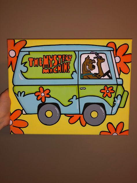 Acrylic scooby doo painting mystery machine easy painting Scooby Doo Art To Draw, 3 By 3 Canvas Painting Ideas, Scooby Doo High Painting, Scooby Doo Drawing Trippy, Trippy Scooby Doo Painting, Scooby Doo Painting Easy, Scooby Doo Art Trippy, Scooby Doo Design, Scooby Doo Painting Ideas