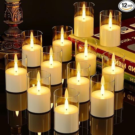 Amazon.com: 12Pack Flickering Flameless Candles with Timer, LED Candles Battery Powered, Small Flameless Pillar Candles, Votive Candles Battery Operated for Wedding Party Centerpieces Table [Clear, 2"X3"] : Tools & Home Improvement Flameless Candles With Timer, Wedding Party Centerpieces, Lets Get Married, Fake Candles, Wedding Venue Decor, River Wedding, Novelty Candles, Electronic Candles, Battery Candles