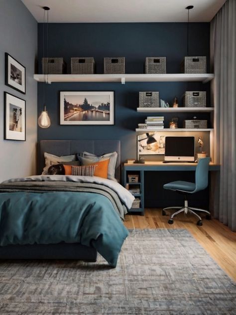 Pre Teen Bedroom Ideas Boys, Teenage Room Decor Boy Small Bedroom Ideas, Small Room Boys Bedroom, Boys Teen Bedroom Ideas, Room Theme Ideas Bedrooms, Teenage Bedroom Ideas Boy, Room For Teenage Boys, Young Mans Bedroom Ideas Small Spaces, Boys Bedroom Desk