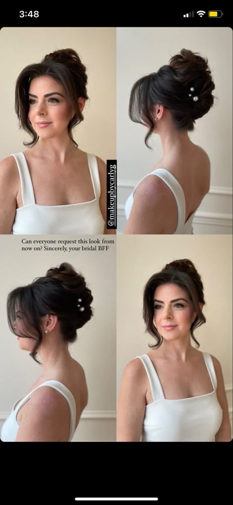 Wedding Updos For Backless Dress, Pleat Hairstyles Updo, Voluminous Bun Wedding, Wedding Hairstyles For Bride Strapless Dress, Simple Wedding Hair Pieces, Wedding Hairstyles Updo Elegant Brunette, Short Hairstyle For Engagement Bride, 2023 Wedding Hair Updo, Dramatic Bridal Updo