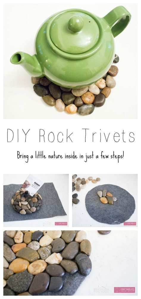 River Rock Crafts, Diy River Rock, Rock Crafts Diy, Hippie Diy, Trivets Diy, Rock Projects, Tattoo Plant, River Rocks, Ideas Hogar