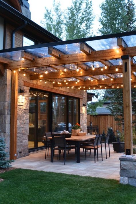 Discover stylish and budget-friendly patio cover ideas to enhance your outdoor space. Explore creative and affordable patio cover ideas for lounging or outdoor dining. Transform your backyard with these amazing patio cover concepts, perfect for any budget. Whether you're looking for patio cover ideas that are chic, cheap, or both, we've got you covered! Pergola Ideas Attached To House Deck, Cover Deck Ideas On A Budget, Patio Covering Ideas On A Budget, Deck With Roof Covered Patios, Side Patios Attached To House, Backyard Covered Patio Designs Layout, Small Covered Back Porch, Covered Pergola Patio Attached To House, Backyard Awning Ideas Covered Patios