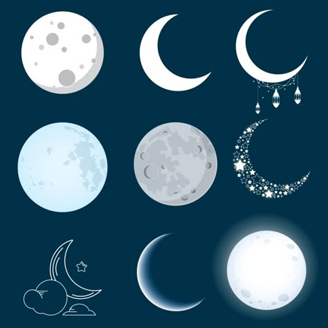 How To Draw Moon Digital, Moon And Star Illustration, Night Illustration Moonlight, Moon Cute Drawing, Moon Art Reference, New Moon Illustration, Cute Moon Drawing, Cute Moon Illustration, Moon Illustrator