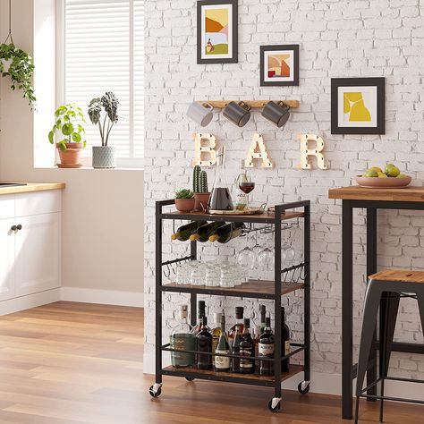 TUTOTAK Bar Cart, Serving Cart for Home, Microwave Cart, Drink Cart, Mobile Kitchen Shelf with Wine Rack and Glass Holder, Rolling Beverage Cart BC01BB030 TUTOTAK Bar Cart, Serving Cart for Home, Microwave Cart, Drink Cart, Mobile Kitchen Shelf with Wine Rack and Glass Holder, Rolling Beverage Cart BC01BB030 Beverage Cart, Microwave Cart, Wine Cart, Wood Bar Cart, Bar Serving Cart, Metal Bar Cart, Rolling Bar Cart, Mobile Kitchen, Drink Cart