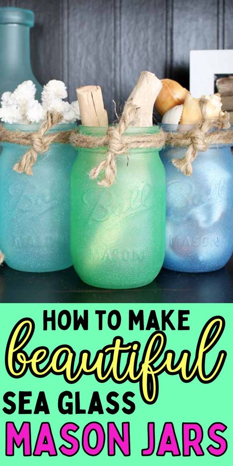 Tinting Mason Jars Diy, Sea Glass Jars, Sea Glass Paint, Painted Mason Jars Diy, Rosa Parks Bus, Tinted Mason Jars, Frosted Mason Jars, Mason Jar Art, Sea Glass Diy