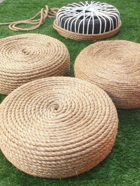 Diy Rope Design, Balkon Decor, Diy Ottoman, Summer Diy Projects, Diy Furniture Decor, Vintage Garden Decor, Diy Outdoor Decor, Rope Crafts, Backyard Projects