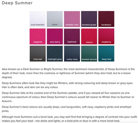 Deep Summer Color Palette Outfits, House Of Colour Dark Summer, Deep Summer Color Palette, Dark Summer Color Palette, Soft Cool Deep, Soft Summer Deep, Hoc Summer, Color Theories, Color Analysis Summer