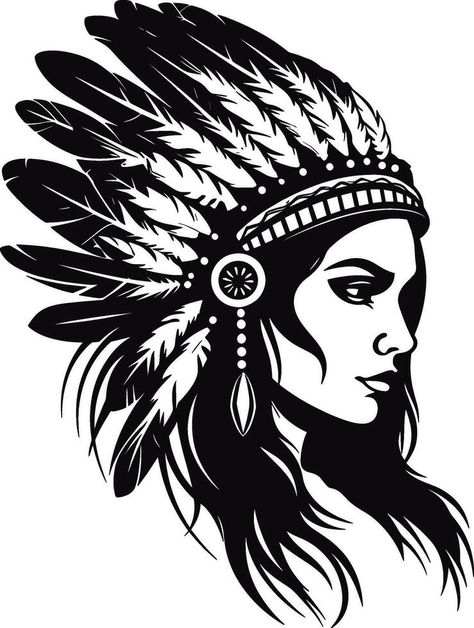 Native American. Portrait. decorated with feathers. Side view, silhouette vector illustration. AI generated illustration. Indian Silhouette, Native American Girl, Tattoo Coloring Book, Sketch Tattoo Design, Clipart Silhouette, Image Svg, Indian Woman, Camouflage Patterns, Anime Tattoos