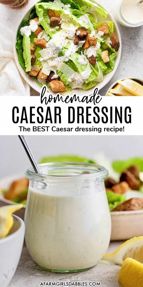 This creamy homemade Caesar Dressing recipe is packed with fresh and tangy flavor. It's quick and easy to make, and absolutely better than store-bought. Dress a classic Caesar salad, drizzle over roasted or grilled vegetables, or schmear some onto a sandwich! Easy Caesar Salad Dressing, Homemade Caesar Salad, Ceasar Dressing, Caesar Salad Dressing Recipe, Pasta For Dinner, Caesar Dressing Recipe, Homemade Caesar Salad Dressing, Grilled Chicken Pasta, Homemade Caesar