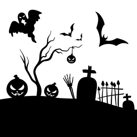 How to draw a Halloween Graveyard silhouette Draw Halloween, Halloween Torte, Ghost Silhouette, Halloween Desktop Wallpaper, Autumn Leaves Background, Wallpaper For Ipad Aesthetic, Nightmare Before Christmas Zero, Halloween Wallpaper Backgrounds, Halloween Graveyard