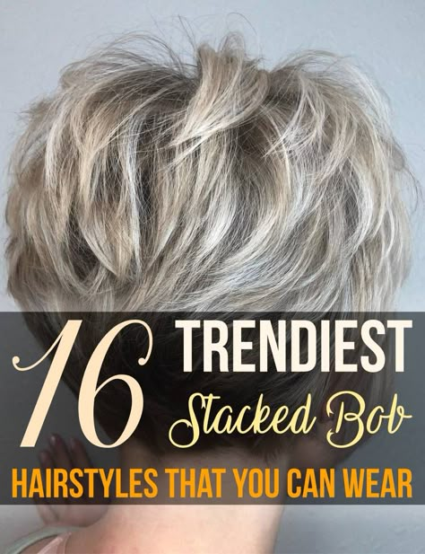 The stacked bob haircut initially gained popularity way back in the 60s. But it has made its way back into trendy territory every now and then since then with the last notable surge being in the early to mid-2000s when a lot of celebs sported the cut. Short Hair Stacked Bob, Behind The Ear Bob Hairstyles, Chin Length Stacked Bob Fine Hair, Bob And Pixie Haircut, Pixie Stacked Bob Haircut, Back Of Bob Haircut Stacked, Short Stacked Bobs With Bangs, Short Haircuts From The Back, Backs Of Short Haircuts