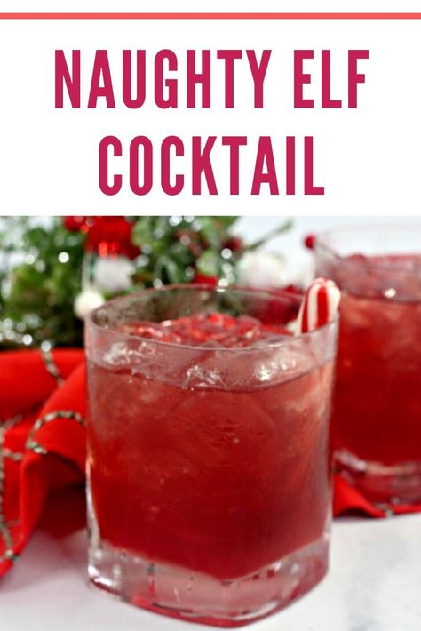 This Naughty Elf Cocktail is a delicious fruity adult beverage made with spiced rum and a delicious assortment of fruit juices and liquors. This is a super fun and adorable name that fits the drink. You and your guests will love this delicious combination of flavors. #christmascocktail #christmas #drinkrecipe #holidaydrinks #christmasparty Christmas Clausmopolitan, Elf Themed Drinks, Tipsy Elf Drink, Christmas Drinks For Adults Pitcher, Christmas Adult Beverages, Christmas Cocktails Easy Vodka, Adult Drinks Recipes, Fun Christmas Drinks For Adults, Christmas Theme Drinks