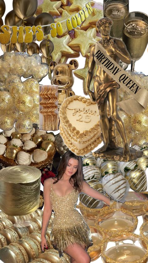 Golden birthday aesthetic gold glitter 25th golden girl Aesthetic 26 Birthday, Gold And Glitter Party, Beige And Gold Birthday Theme, Neutral Birthday Aesthetic, Golden 23rd Birthday, 25 Golden Birthday Ideas, All Gold Birthday Party, Golden Theme Photoshoot, Golden 24th Birthday