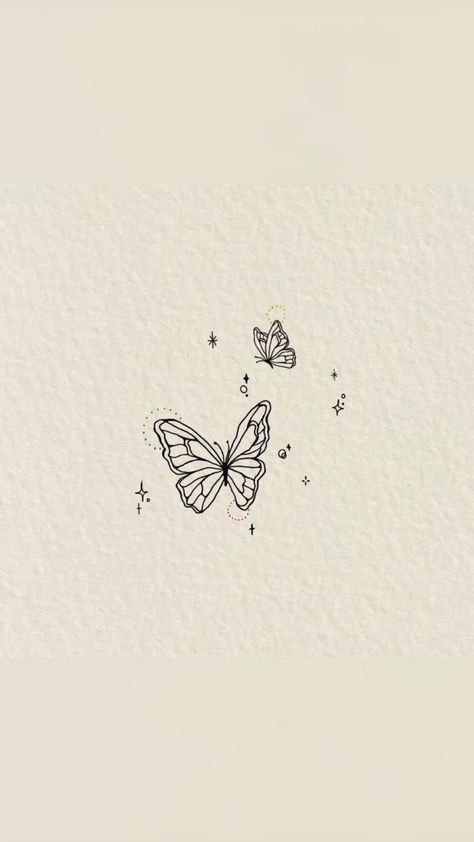 Butterfly Small Tattoo For Women, 2 Butterflies Tattoo Design, Butterfly Tattoo With Twinkles, Tiny Butterfly Tattoo With Stars, 2 Small Butterflies Tattoo, Simple Growth Tattoo, Sparkly Butterfly Tattoo, Double Dandelion Tattoo, Side Profile Butterfly Tattoo