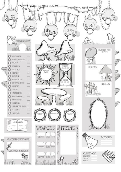 [NS] I was told to post this here! My shroomy character sheet for my one-shot Spore Druid, Button! 🍄 : NotAnotherDnDPodcast Dnd Characters Sheets 5e, Dungeoneers Pack Dnd, D D Character Sheet 5e, Blank Dnd Character Sheet, Cute Character Sheet Dnd, Pretty Dnd Character Sheets, Dnd Character Template, Dnd Character Goals, Cool Dnd Character Sheet