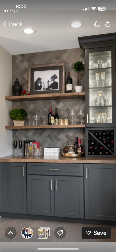 Home Bar Sideboard Ideas, Dry Bars Ideas For Home, Dry Bar With Wine Fridge, Built In Dry Bar, Mini Bar Ideas, Drinks Area, Small Home Bar Ideas, Scandinavian Bar, Wine Nook