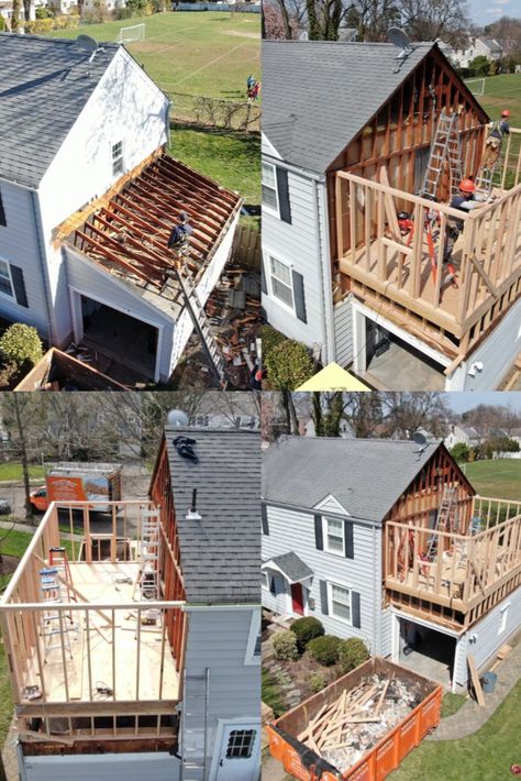 Bloomfield New Jersey Addition In Progress Second Story Garage Addition, Add Addition To House, Brick Home With Addition, Side Garage Addition, Raising A Roof On A House, Third Floor Addition, Two Story Home Additions Back Of House, 2 Story Home Addition Ideas, Room Add On To House