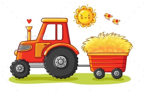 Tractor with a Cart Tractor Clipart, Tractor Drawing, Tractor Art, Cozy Baby Room, Thug Girl, Tractor Birthday, Agricultural Machinery, Red Tractor, Art Drawings For Kids