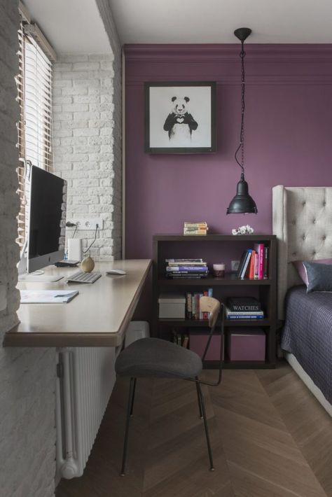 violet bedroom Purple Bedroom Design, Interior Design Bedroom Teenage, Deco Violet, Blue Accent Walls, Purple Bedroom, Room Wall Painting, Bedroom Wall Colors, Purple Walls, Shelves In Bedroom