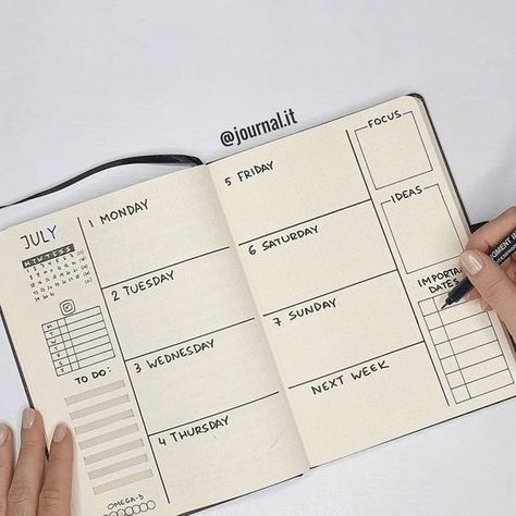 Bullet Journal Weekly Spread Ideas, Weekly Spread Ideas, Pinterest Planner, Minimalist Bullet Journal, Bullet Journal Weekly Layout, Bullet Journal Minimalist, Journal Weekly Spread, Bullet Journal 2020, Bullet Journal Weekly