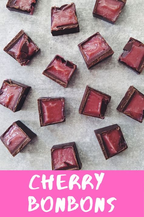 Video recipe on how to make molded chocolate bonbons with cherry ganache.😋 Cherry Bon Bons Recipe, Cherry Ganache Filling, Chocolate Bonbon Filling Recipe, Bonbon Filling Recipe, Cherry Puree Recipe, Bonbon Recipe, Cherry Filling Recipes, Cherry Bon Bon, Cherry Ganache