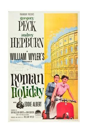 Roman Holiday Movie, Audrey Hepburn Poster, Audrey Hepburn Wall Art, Audrey Hepburn Movies, Danny Zuko, William Wyler, Old Movie, Gregory Peck, Clark Gable