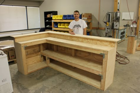 Our interns built a DIY bar. Learn how you can build our own DIY bar for your home. Building A Home Bar, Home Bar Plans, Basement Bar Ideas, Bar Plans, Basement Bar Designs, Bar Diy, Pallet Bar, Diy Home Bar, Home Bar Designs