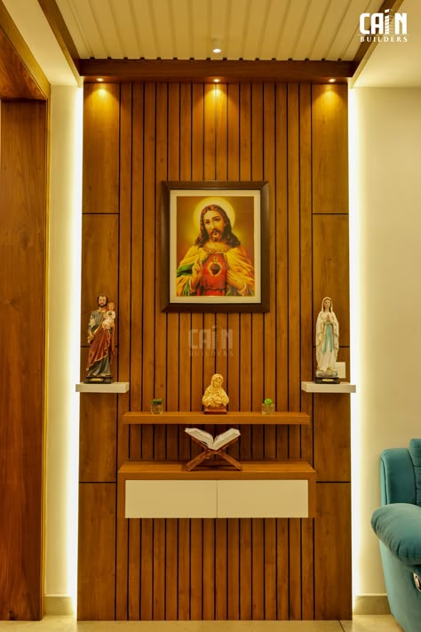 Altar Design Home Catholic, Altar Design Home, Catholic Altar Home Ideas, Prayer Room Ideas Decor Christian, Christian Prayer Room Design, Wall Altar Ideas Catholic, Catholic Home Altar Ideas Living Rooms, Bedroom Window Design, Christian Room Decor