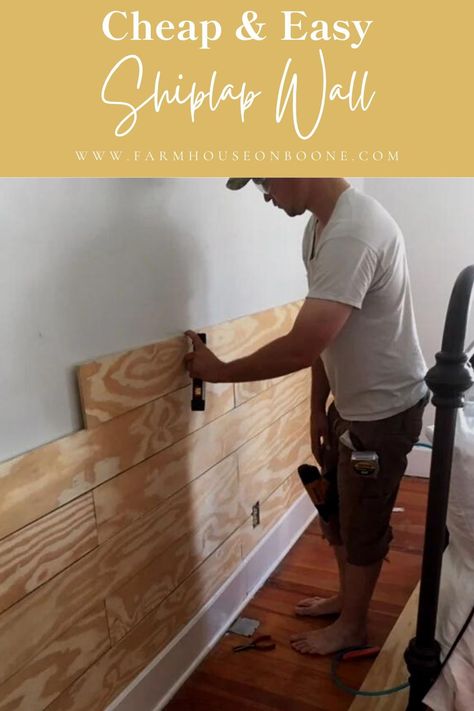 Cheap Wall Covering, Bedroom Shiplap, Diy Shiplap Wall, Painting Shiplap, Expensive Look, Installing Shiplap, Shiplap Wall Diy, Shiplap Walls, Easy Home Improvement