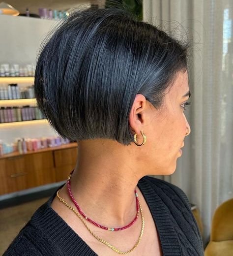 Best Rounded Bob Looks to Try in 2023 - The Right Hairstyles Short Bob Hairstyles With Bangs Straight, Extra Short Bob Haircuts, Shirt Bobs For Fine Hair, Short Bob Hairstyle Women 2023, Short All One Length Bob, Short One Length Bob Hairstyles, Women Short Bob Hairstyles, Neckline Bob Haircut, Stacked Short Bob Haircut