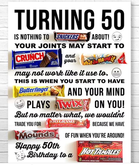 Happy Birthday Candy Poster, Birthday Candy Poster, Candy Birthday Cards, Candy Bar Poster, Happy Birthday Poster, Homemade Birthday Gifts, Candy Bar Posters, Funny 50th Birthday Gifts, Candy Bar Birthday