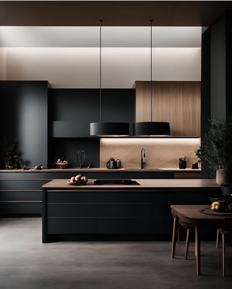 Kitchens 2024, Casa Rock, Modern Black Kitchen, Elegant Minimalism, Kabinet Dapur, Minimalist Kitchen Design, Kitchen Aesthetic, Modern Home Design, Modern Kitchen Interiors