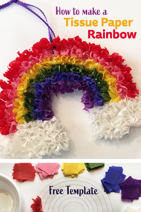 Paper Square Crafts, Paper Spring, Crafts Using Tissue Paper, Tissue Paper Activities, Paper Rainbow, Make A Rainbow, Easy Tissue Paper Crafts, Tissue Paper Ideas, Tissue Paper Art Projects