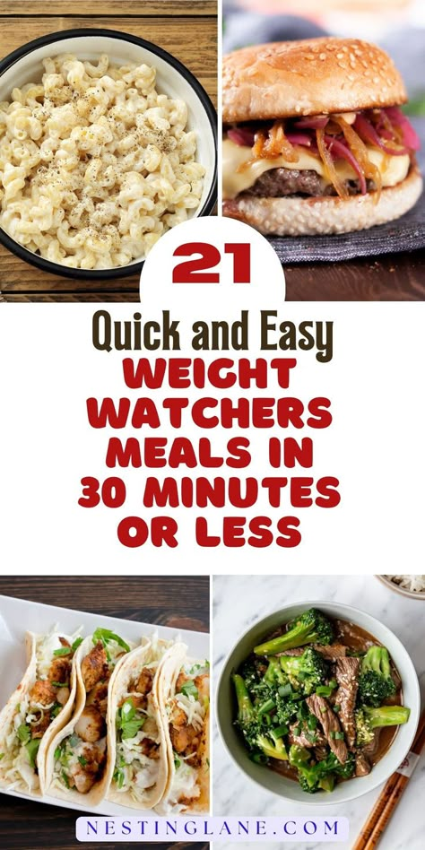 Quick And Easy: 21 Weight Watchers Meals In 30 Minutes Or Less graphic. One Pot Weight Watcher Meals, Easy Ww Meal Plan, Ww Easy Recipes Dinners, Ww Friendly Dinners, Quick And Easy Ww Recipes, Best Ww Dinner Recipes, Ww Meal Recipes, One Pot Ww Meals, Weight Watcher Easy Recipes